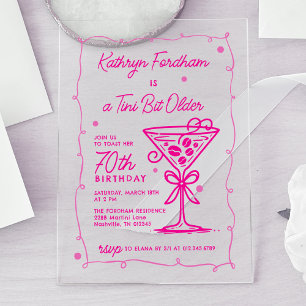 SURPRISE PARTY Pink Doodle Martini 70th Birthday Acrylic Invitations