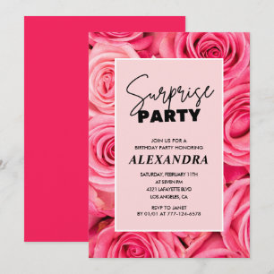 Surprise party Pink Floral 53rd birthday Invitation