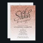 Surprise Party Shhh, Rose Gold Glitter Ombre Invitation<br><div class="desc">This trendy Rose Gold Ombre Glitter Surprise birthday party invitation features faux sparkly glitter and a fancy script heading saying "Shhh... it's a surprise!" Add your custom text using the template form. Additional options for text and layout are available if you choose customise further" at the bottom of the template...</div>