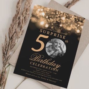 SURPRISE Photo 50th Birthday Gold Midnight Glam  Invitation