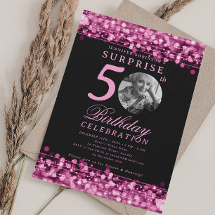SURPRISE Photo 50th Birthday Hot Pink Lights Invitation