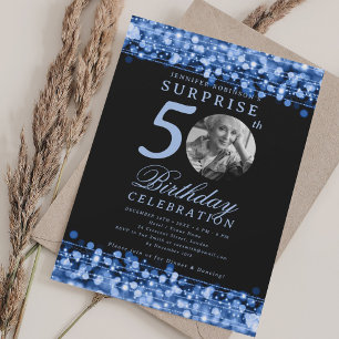 SURPRISE Photo 50th Birthday Navy Blue Lights Invitation
