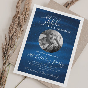 SURPRISE Photo 50th Birthday Party Blue Glam  Invitation