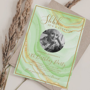 SURPRISE Photo 50th Birthday Party Green Marble Invitation