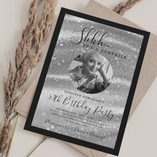 SURPRISE Photo 50th Birthday Silver Glam Sparkle Invitation