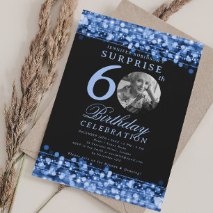 SURPRISE Photo 60th Birthday Navy Blue Lights Invitation