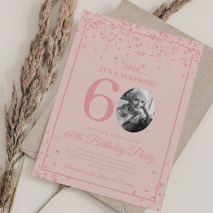 SURPRISE Photo 60th Birthday Rose Gold Blush Pink  Invitation