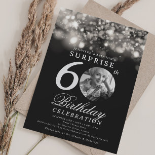 SURPRISE Photo 60th Birthday Silver Midnight Glam Invitation