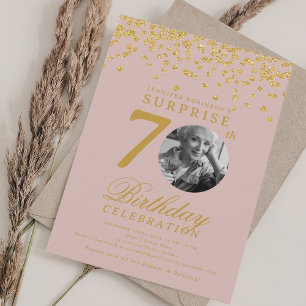 SURPRISE Photo 70 Birthday Gold Confetti Blush Invitation