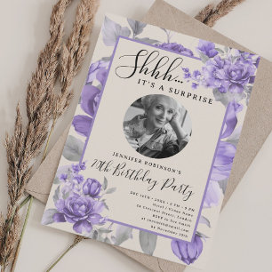 SURPRISE Photo 70th Birthday Bloom Purple  Invitation