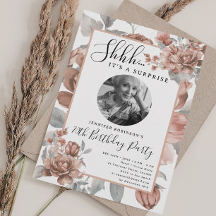 SURPRISE Photo 70th Birthday Bloom Rose Gold Invitation