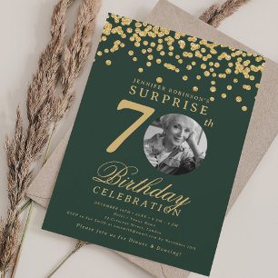 SURPRISE Photo 70th Birthday Gold Confetti Green  Invitation