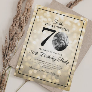 SURPRISE Photo 70th Birthday Gold Glam Lights Invitation