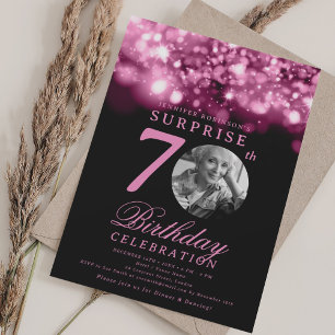 SURPRISE Photo 70th Birthday Hot Pink Midnight  Invitation