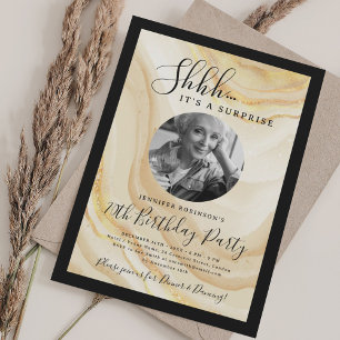 SURPRISE Photo 70th Birthday Party Gold Marble  Invitation