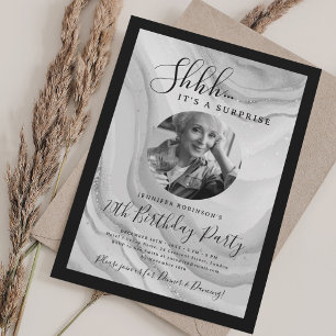 SURPRISE Photo 70th Birthday Party Silver Marble  Invitation