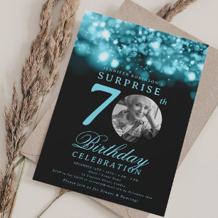 SURPRISE Photo 70th Birthday Turquoise Midnight  Invitation