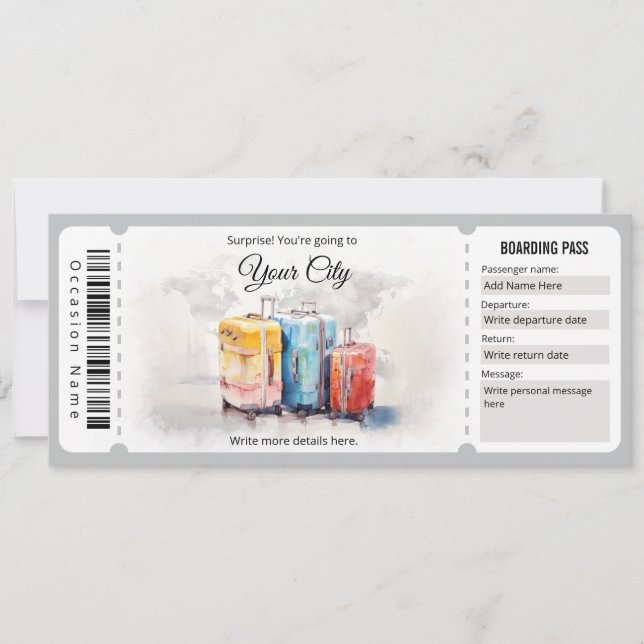 Surprise Plane Boarding Pass Ticket Invitation (Front)