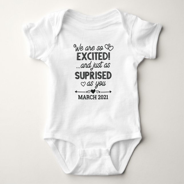 Surprise Pregnancy Announcement (Custom Date) Baby Bodysuit (Front)
