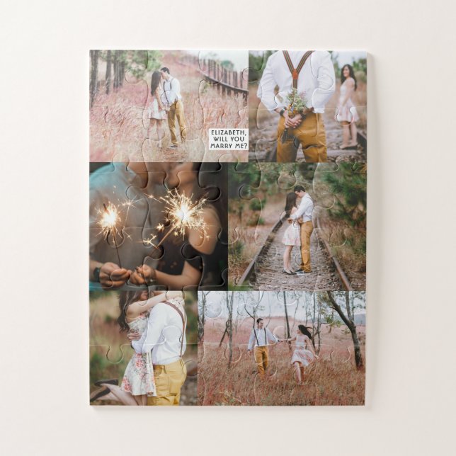 Surprise Proposal Marry Me Photo Collage Unique Jigsaw Puzzle (Vertical)