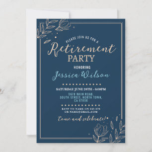 Surprise Retirement Party Blue Mens Women's Floral Invitation
