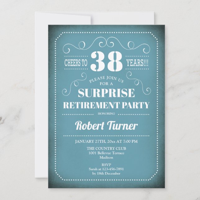 Surprise Retirement Party - Blue & White Invitation (Front)
