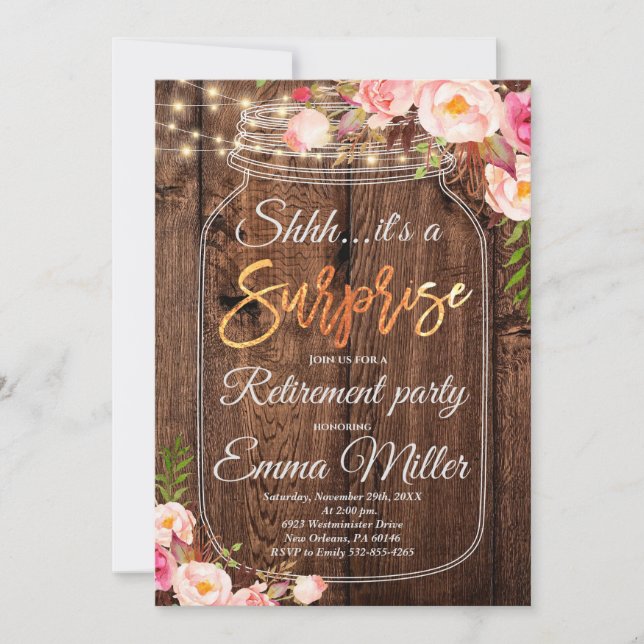 Surprise Retirement Party, Boho Floral Invitation (Front)