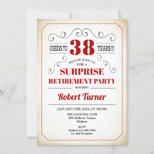 Surprise Retirement Party - Dark Red White Invitation