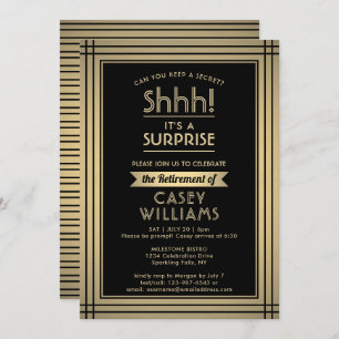 Surprise Retirement Party Elegant Black and Gold Invitation