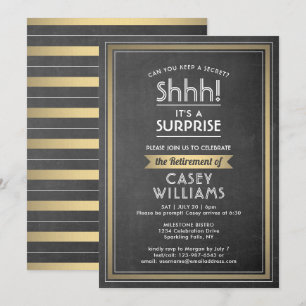 Surprise Retirement Party Elegant Chalkboard Gold Invitation