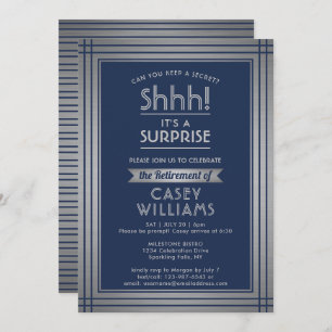 Surprise Retirement Party Elegant Navy Blue Silver Invitation