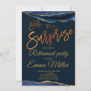 Surprise Retirement Party, Gold and Navy Invitation