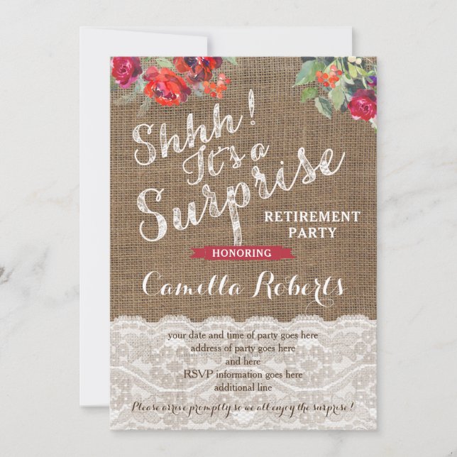 Surprise Retirement Party Invitation Cards (Front)
