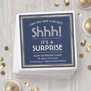 Surprise Retirement Party Navy Blue, White & Gold Napkin
