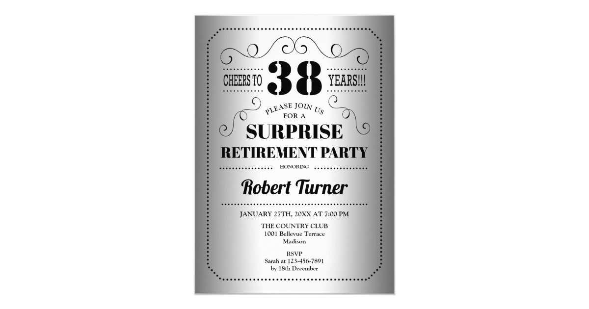Surprise Retirement Party - Silver Black Invitation ...