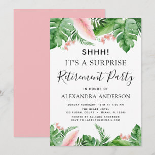 Surprise Retirement Party Tropical Palm Floral Invitation