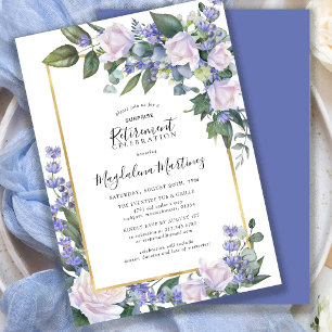  Surprise Retirement Party White Rose Blue Floral Invitation