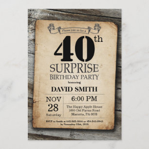 Surprise Rustic 40th Birthday Invitation Vintage