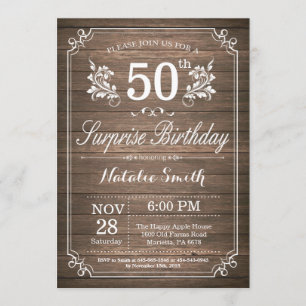 Surprise Rustic 50th Birthday Invitation Floral