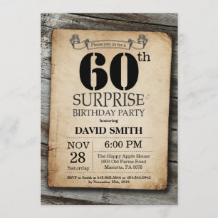Surprise Rustic 60th Birthday Invitation Vintage