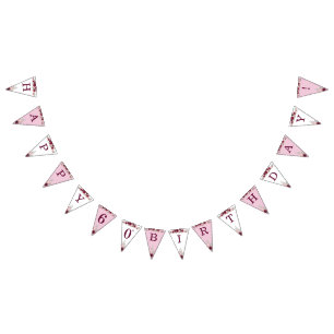 Surprise Senior Birthday Party Floral Burgundy Bunting