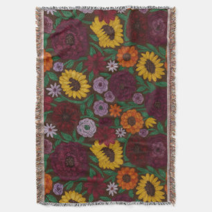 Surprise Song Piano Flowers Painted Boho Floral Throw Blanket