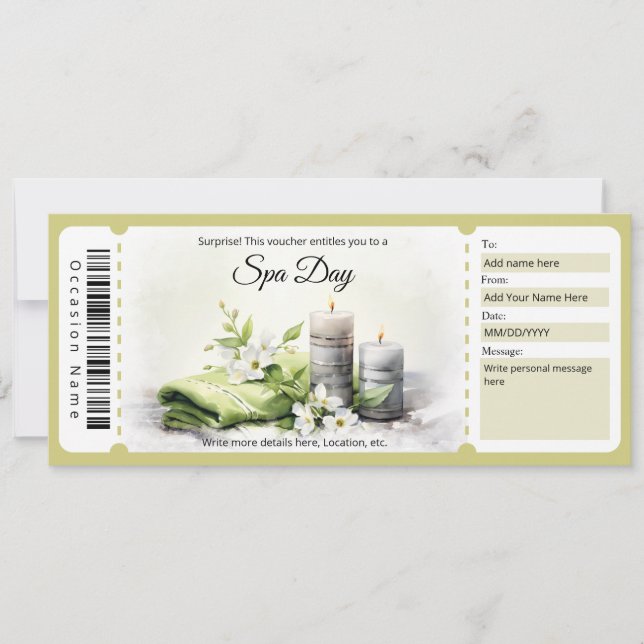 Surprise Spa Day Gift Certificate Template (Front)