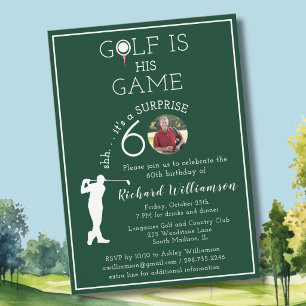 *SURPRISE Stylish Men's Golf Photo 60th Birthday  Invitation