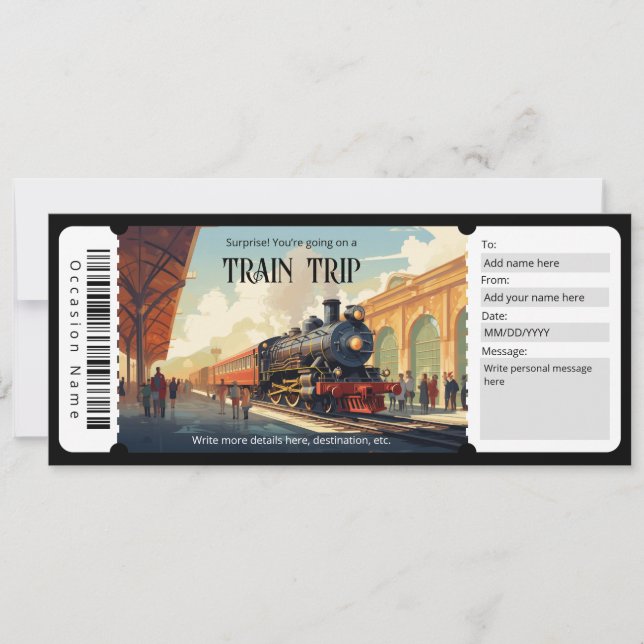 Surprise Train Ticket Gift Certificate Template (Front)