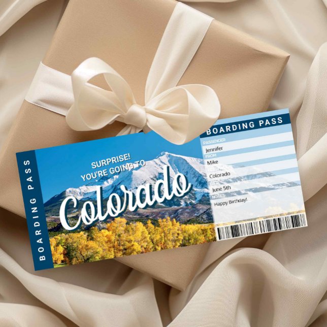 Surprise Trip Colorado Ticket Boarding Pass Card (Surprise Trip to Colorado Ticket Printable)