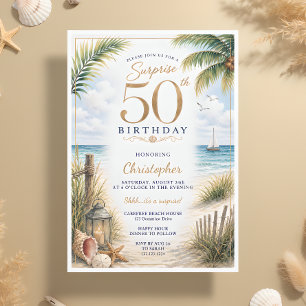 Surprise Tropical 50th Birthday Party Invitation