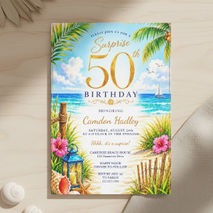 Surprise Tropical 50th Birthday Party Invitation