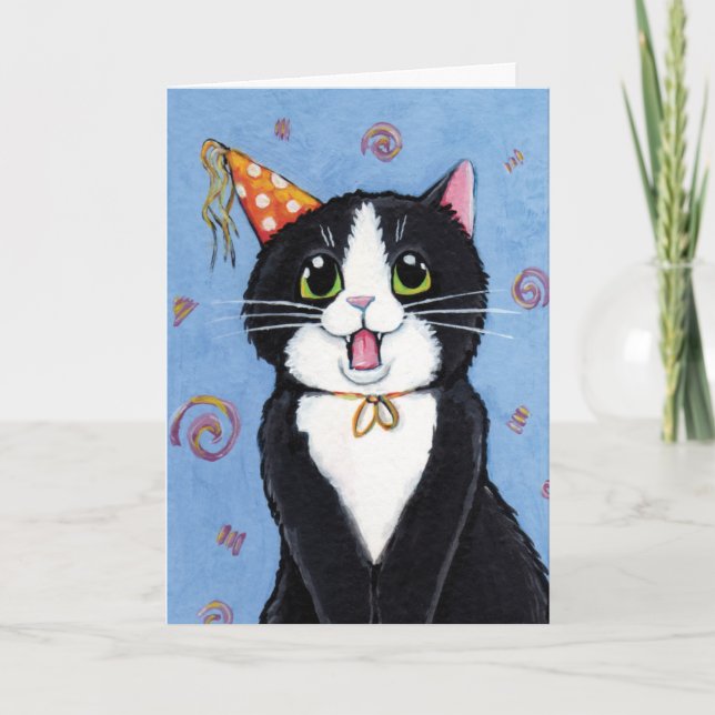 Surprise! | Tuxedo Cat Happy Birthday Card (Front)