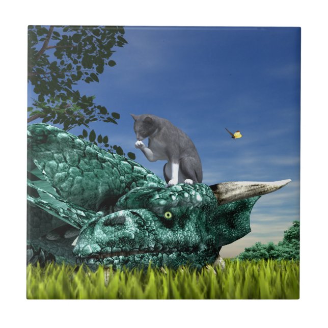 Surprise Visitor - Cute Cat on Dragon’s Head Tile (Front)